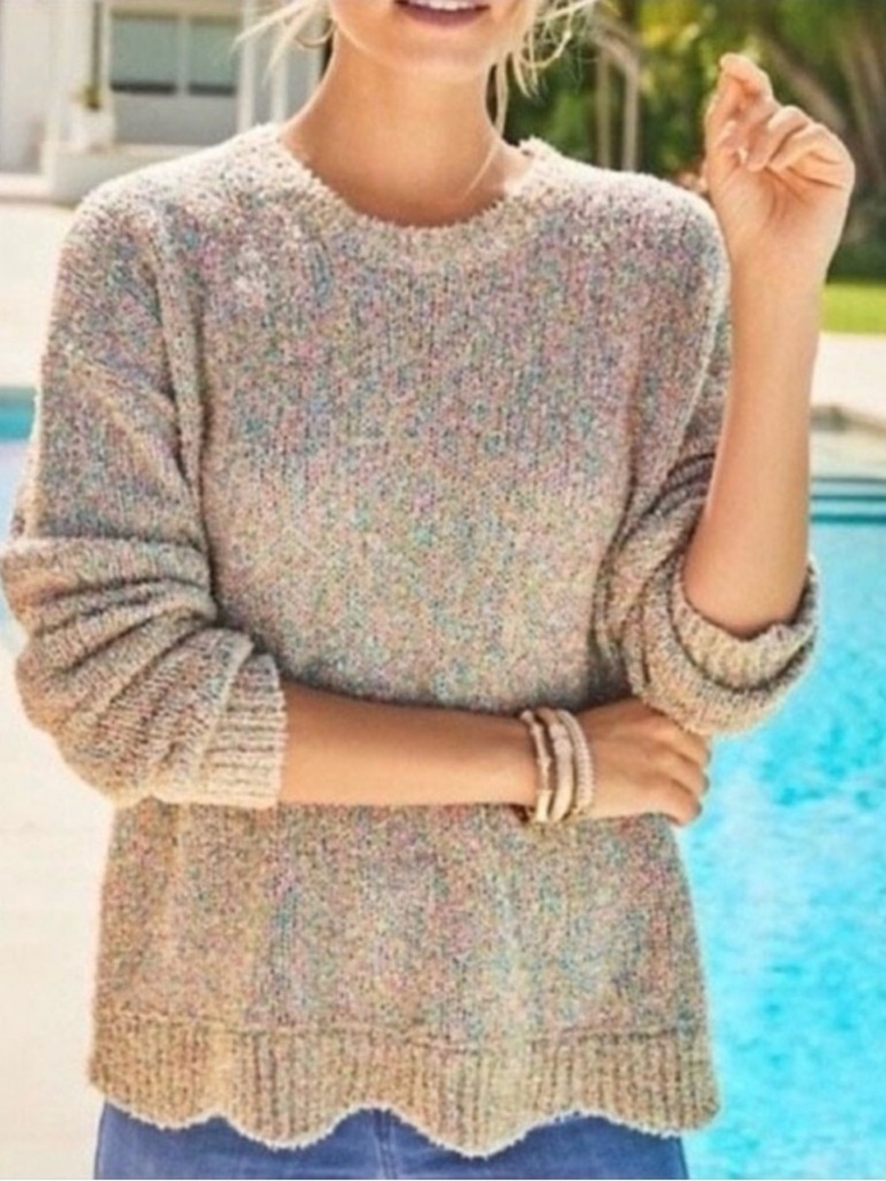 Lilly Pulitzer Gliana Sweater Scalloped Hem Multi Rainbow Metallic Knit Size S